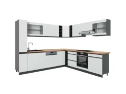 New Vicco R-Line Eckküche /Anthrazit 257 x 277 cm J-ShapeAP Eiche ohne E-Geräte Weiß