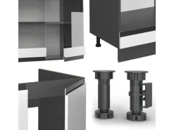 New Vicco R-Line Eckküche /Anthrazit 257 x 277 cm J-ShapeAP Eiche ohne E-Geräte Weiß