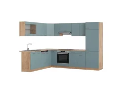 Vicco R-Line Einbauküche Blau-Grau/Goldkraft Eiche 227 x 287 cm ohne Arbeitsplatte ohne E-Geräte< Winkelküchen