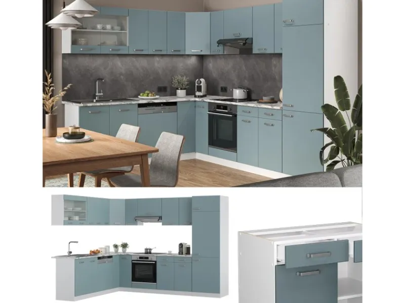 Best Vicco R-Line Einbauküche Blau-Grau 227 x 287 cm ohne Arbeitsplatte ohne E-Geräte Blaugrau