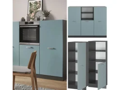 New Vicco R-Line Einbauküche Blau-Grau/Anthrazit 180 cm ohne Arbeitsplatte ohne E-Geräte Blaugrau