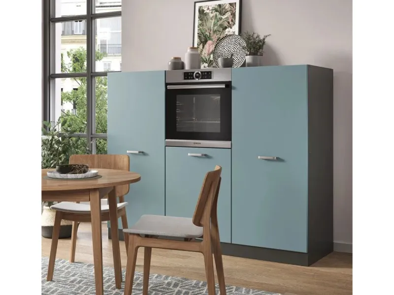 New Vicco R-Line Einbauküche Blau-Grau/Anthrazit 180 cm ohne Arbeitsplatte ohne E-Geräte Blaugrau