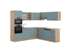 Winkelküchen<Vicco R-Line Einbauküche Blau-Grau/Goldkraft Eiche 237 x 60 cm ohne Arbeitsplatte ohne E-Geräte