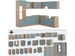 Winkelküchen<Vicco R-Line Einbauküche Blau-Grau/Goldkraft Eiche 237 x 60 cm ohne Arbeitsplatte ohne E-Geräte