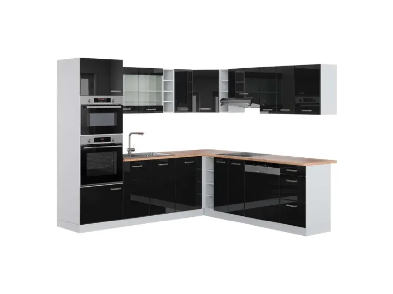Winkelküchen|Einbauküchen<Vicco R-Line Einbauküche in L-Form /Weiß 237 x 247 cm AP Eiche ohne E-Geräte