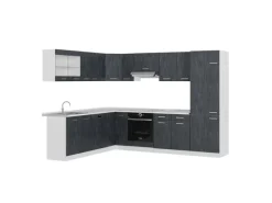 Winkelküchen|Einbauküchen<Vicco R-Line Einbauküche in L-Form Schwarz Beton/Weiß 227 x 287 cm AP Marmor ohne E-Geräte