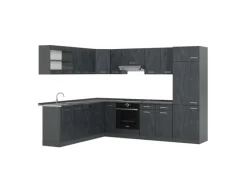Vicco R-Line Einbauküche in L-Form Schwarz Beton/Anthrazit 227 x 287 cm AP Anthrazit ohne E-Geräte< Winkelküchen|Einbauküchen