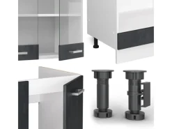Outlet Vicco R-Line Einbauküche in L-Form Schwarz Beton/Weiß 227 x 287 cm AP Eiche ohne E-Geräte Beton Dunkelgrau