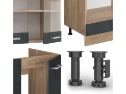 Best Vicco R-Line Einbauküche in L-Form Schwarz Beton/Goldkraft Eiche 227 x 287 cm AP Anthrazit ohne E-Geräte Beton Dunkelgrau
