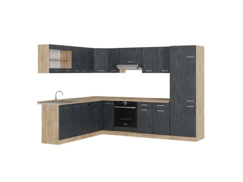 Vicco R-Line Einbauküche in L-Form Schwarz Beton/Goldkraft Eiche 227 x 287 cm AP Eiche ohne E-Geräte< Einbauküchen|Winkelküchen