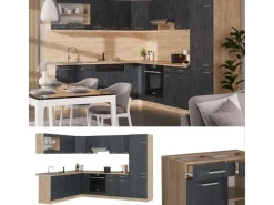 Vicco R-Line Einbauküche in L-Form Schwarz Beton/Goldkraft Eiche 227 x 287 cm AP Eiche ohne E-Geräte< Einbauküchen|Winkelküchen