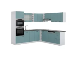 Online Vicco R-Line Einbauküche in L-Form Blau-Grau/Weiß 237 x 247 cm AP Anthrazit ohne E-Geräte Blaugrau