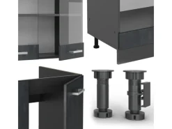 Vicco R-Line Einbauküche in L-Form Schwarz Beton/Anthrazit 227 x 287 cm AP Marmor ohne E-Geräte< Winkelküchen|Einbauküchen
