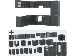 Vicco R-Line Einbauküche in L-Form Schwarz Beton/Anthrazit 227 x 287 cm AP Marmor ohne E-Geräte< Winkelküchen|Einbauküchen