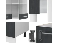 Winkelküchen|Einbauküchen<Vicco R-Line Einbauküche in L-Form Schwarz Beton/Weiß 237 x 247 cm ohne Arbeitsplatte ohne E-Geräte
