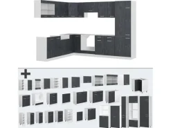 Vicco R-Line Einbauküche in L-Form Schwarz Beton/Weiß 227 x 287 cm ohne Arbeitsplatte ohne E-Geräte< Winkelküchen|Einbauküchen