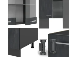 Vicco R-Line Einbauküche in L-Form Schwarz Beton/Anthrazit 237 x 247 cm AP Eiche ohne E-Geräte< Winkelküchen