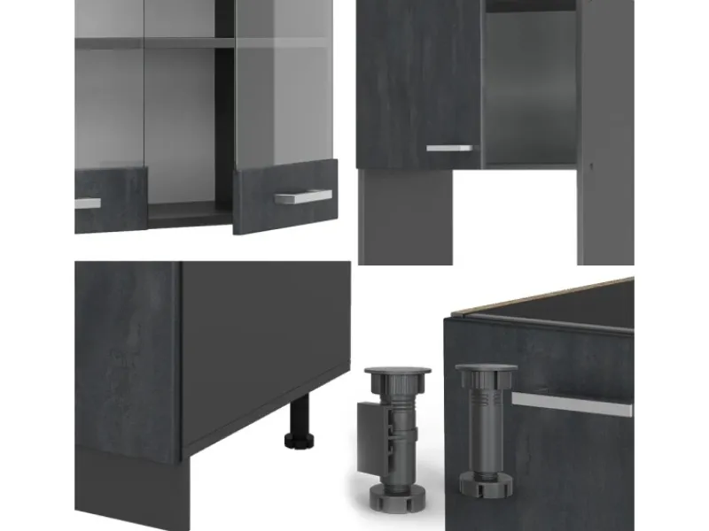 Vicco R-Line Einbauküche in L-Form Schwarz Beton/Anthrazit 237 x 247 cm AP Eiche ohne E-Geräte< Winkelküchen