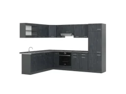 Winkelküchen|Einbauküchen<Vicco R-Line Einbauküche in L-Form Schwarz Beton/Anthrazit 227 x 287 cm ohne Arbeitsplatte ohne E-Geräte