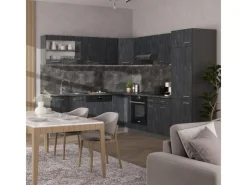Winkelküchen|Einbauküchen<Vicco R-Line Einbauküche in L-Form Schwarz Beton/Anthrazit 227 x 287 cm ohne Arbeitsplatte ohne E-Geräte
