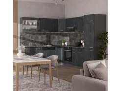 Winkelküchen|Einbauküchen<Vicco R-Line Einbauküche in L-Form Schwarz Beton/Anthrazit 227 x 287 cm AP Eiche ohne E-Geräte