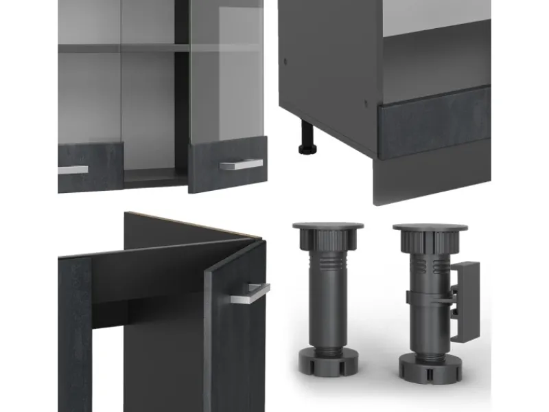 Winkelküchen|Einbauküchen<Vicco R-Line Einbauküche in L-Form Schwarz Beton/Anthrazit 227 x 287 cm AP Eiche ohne E-Geräte