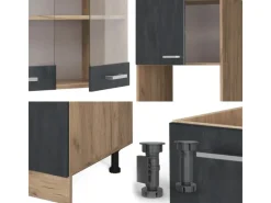 Vicco R-Line Einbauküche in L-Form Schwarz Beton/Goldkraft Eiche 237 x 247 cm ohne Arbeitsplatte ohne E-Geräte< Winkelküchen|Einbauküchen