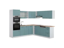 Vicco R-Line Einbauküche in L-Form Blau-Grau/Weiß 237 x 247 cm AP Eiche ohne E-Geräte< Winkelküchen|Kücheninseln