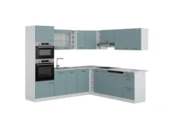 Winkelküchen<Vicco R-Line Einbauküche in L-Form Blau-Grau 237 x 60 cm AP Marmor ohne E-Geräte