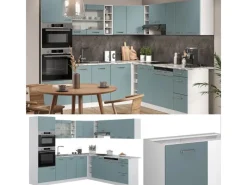 Winkelküchen<Vicco R-Line Einbauküche in L-Form Blau-Grau 237 x 60 cm AP Marmor ohne E-Geräte