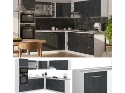 Vicco R-Line Einbauküche in L-Form Schwarz Beton/Weiß 237 x 247 cm AP Marmor ohne E-Geräte< Winkelküchen