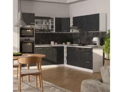 Vicco R-Line Einbauküche in L-Form Schwarz Beton/Weiß 237 x 247 cm AP Marmor ohne E-Geräte< Winkelküchen
