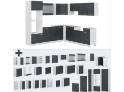 Vicco R-Line Einbauküche in L-Form Schwarz Beton/Weiß 237 x 247 cm AP Marmor ohne E-Geräte< Winkelküchen