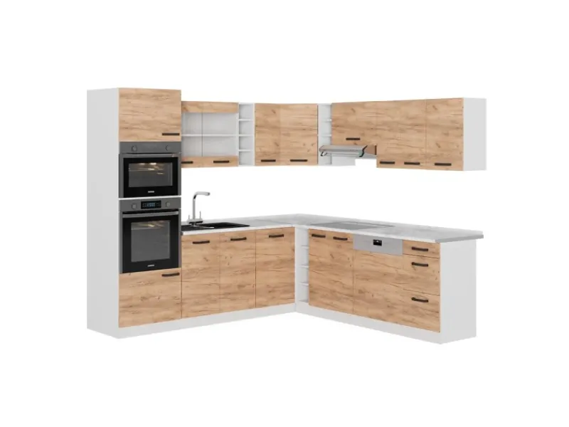 Winkelküchen|Einbauküchen<Vicco R-Line Einbauküche in L-Form Goldkraft /Weiß 237 x 247 cm ohne Arbeitsplatte ohne E-Geräte