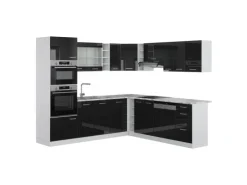 Clearance Vicco R-Line Einbauküche in L-Form 237 x 60 cm AP Marmor ohne E-Geräte Schwarz Hochglanz