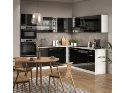 Clearance Vicco R-Line Einbauküche in L-Form 237 x 60 cm AP Marmor ohne E-Geräte Schwarz Hochglanz