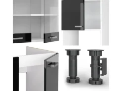 Clearance Vicco R-Line Einbauküche in L-Form 237 x 60 cm AP Marmor ohne E-Geräte Schwarz Hochglanz