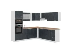 Winkelküchen|Einbauküchen<Vicco R-Line Einbauküche in L-Form Schwarz Beton/Weiß 237 x 247 cm AP Eiche ohne E-Geräte