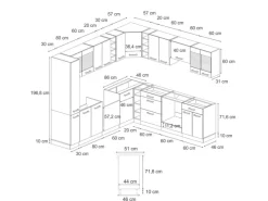 Online Vicco R-Line Einbauküche Schwarz Beton/Weiß 237 x 247 cm AP Anthrazit ohne E-Geräte Beton Dunkelgrau
