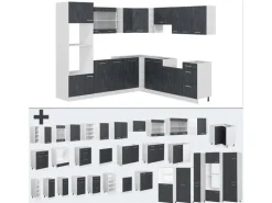 Online Vicco R-Line Einbauküche Schwarz Beton/Weiß 237 x 247 cm AP Anthrazit ohne E-Geräte Beton Dunkelgrau