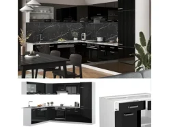 Outlet Vicco R-Line Einbauküche 227 x 287 cm ohne Arbeitsplatte ohne E-Geräte Schwarz Hochglanz