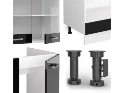 Outlet Vicco R-Line Einbauküche 227 x 287 cm ohne Arbeitsplatte ohne E-Geräte Schwarz Hochglanz