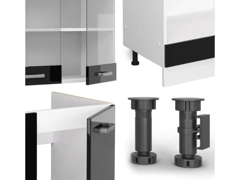 Outlet Vicco R-Line Einbauküche 227 x 287 cm ohne Arbeitsplatte ohne E-Geräte Schwarz Hochglanz