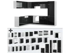 Outlet Vicco R-Line Einbauküche 227 x 287 cm ohne Arbeitsplatte ohne E-Geräte Schwarz Hochglanz