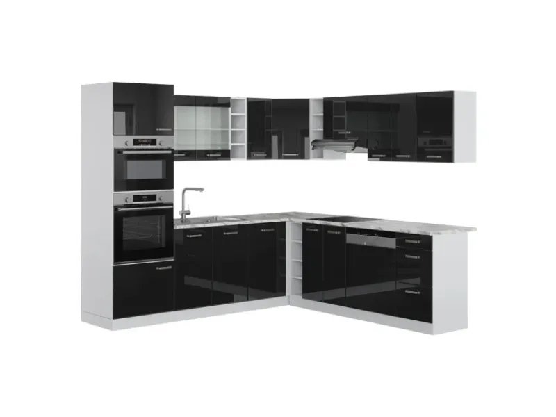 Hot Vicco R-Line Einbauküche /Weiß 237 x 60 cm ohne Arbeitsplatte ohne E-Geräte Schwarz Hochglanz