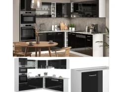 Hot Vicco R-Line Einbauküche /Weiß 237 x 60 cm ohne Arbeitsplatte ohne E-Geräte Schwarz Hochglanz