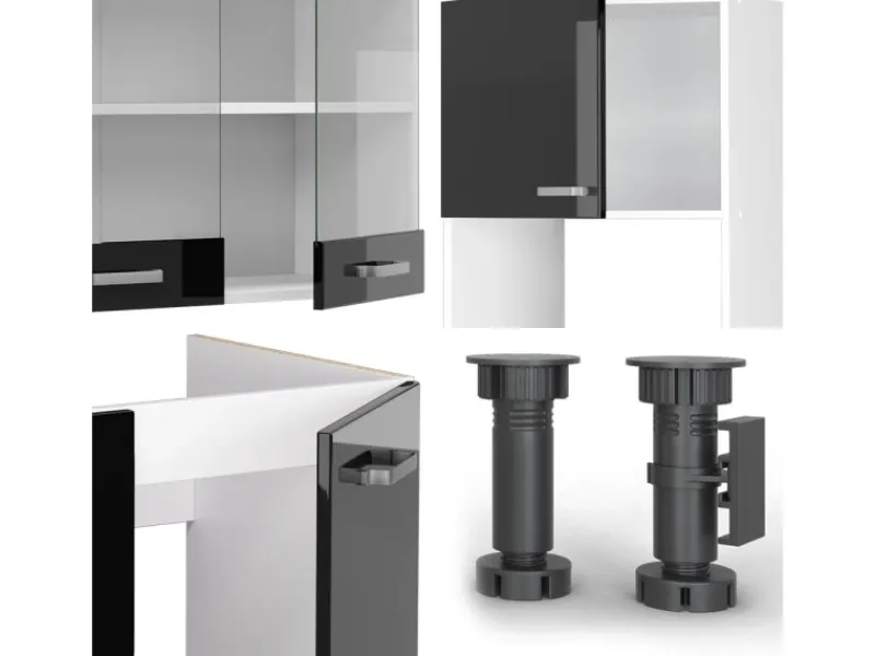 Hot Vicco R-Line Einbauküche /Weiß 237 x 60 cm ohne Arbeitsplatte ohne E-Geräte Schwarz Hochglanz