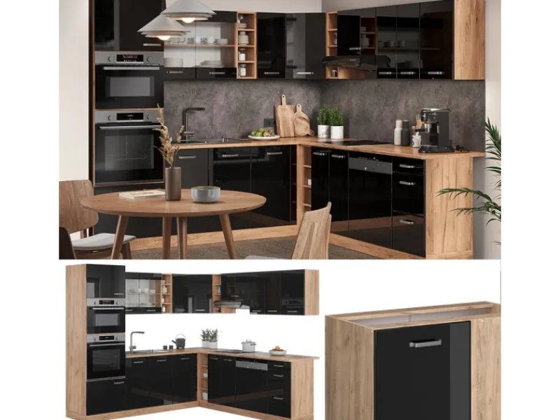 Vicco R-Line Einbauküche /Goldkraft Eiche 237 x 60 cm ohne Arbeitsplatte ohne E-Geräte< Winkelküchen