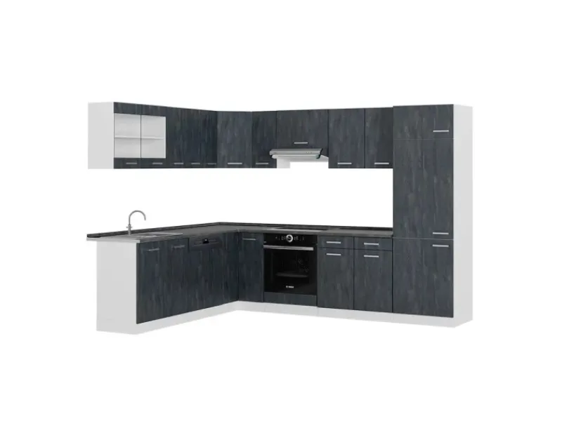 Vicco R-Line Einbauküche Schwarz Beton/Weiß 227 x 287 cm AP Anthrazit ohne E-Geräte< Winkelküchen|Einbauküchen