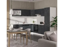 Vicco R-Line Einbauküche Schwarz Beton/Weiß 227 x 287 cm AP Anthrazit ohne E-Geräte< Winkelküchen|Einbauküchen